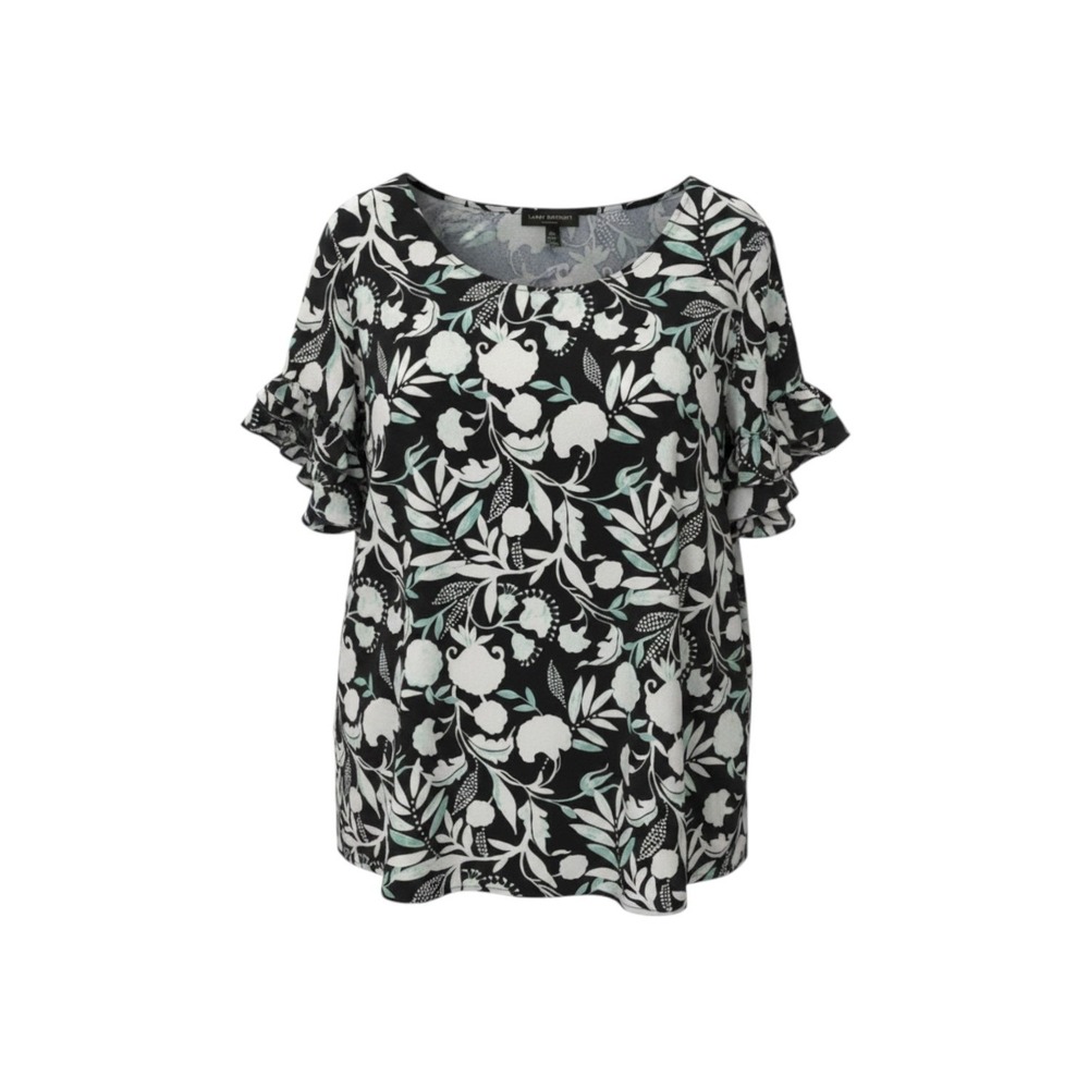 Lane Bryant Floral Ruffle Sleeve Blouse Navy Blue White Mint Green Plus Size 24
